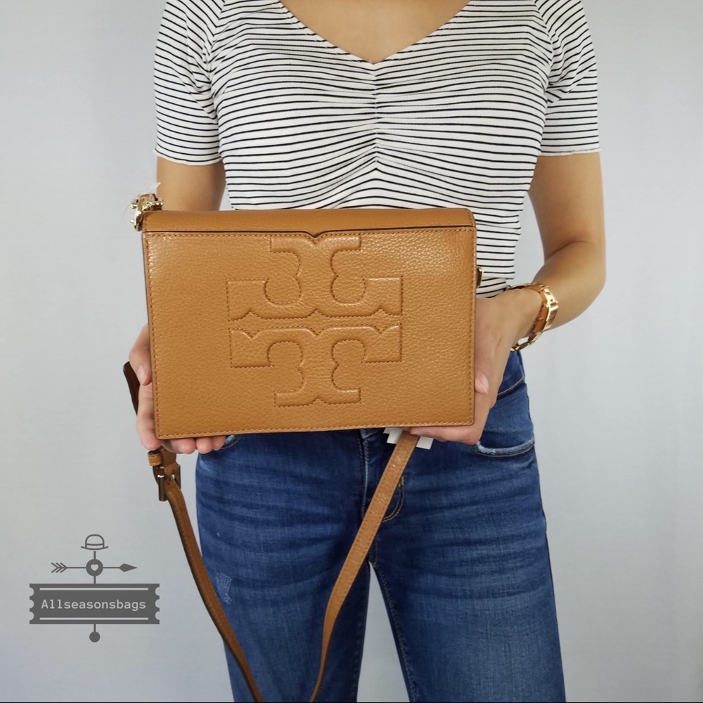 New Tory Burch T Bombe Large Bark Brown Crossbody - Picture 1 of 8